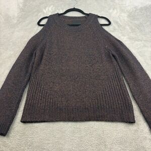 Intermix Cold Shoulder Wool Mohair Blend Sweater Womens M Blue Bronze Metallic